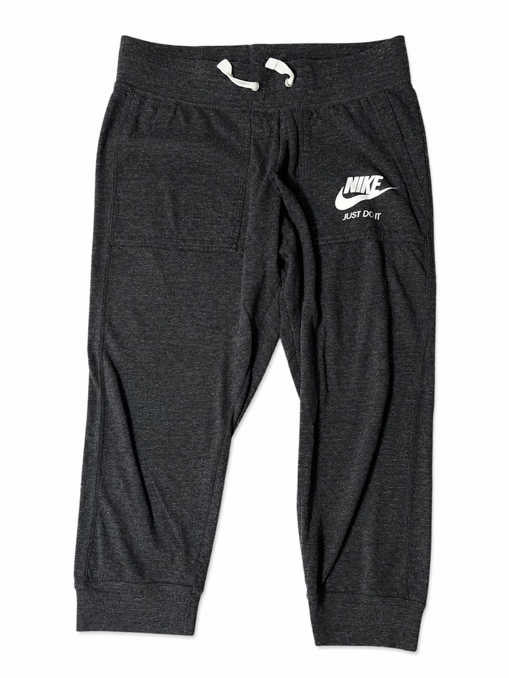 Nike Black Charcoal Jogger Sweatpants cropped with White Logo size S